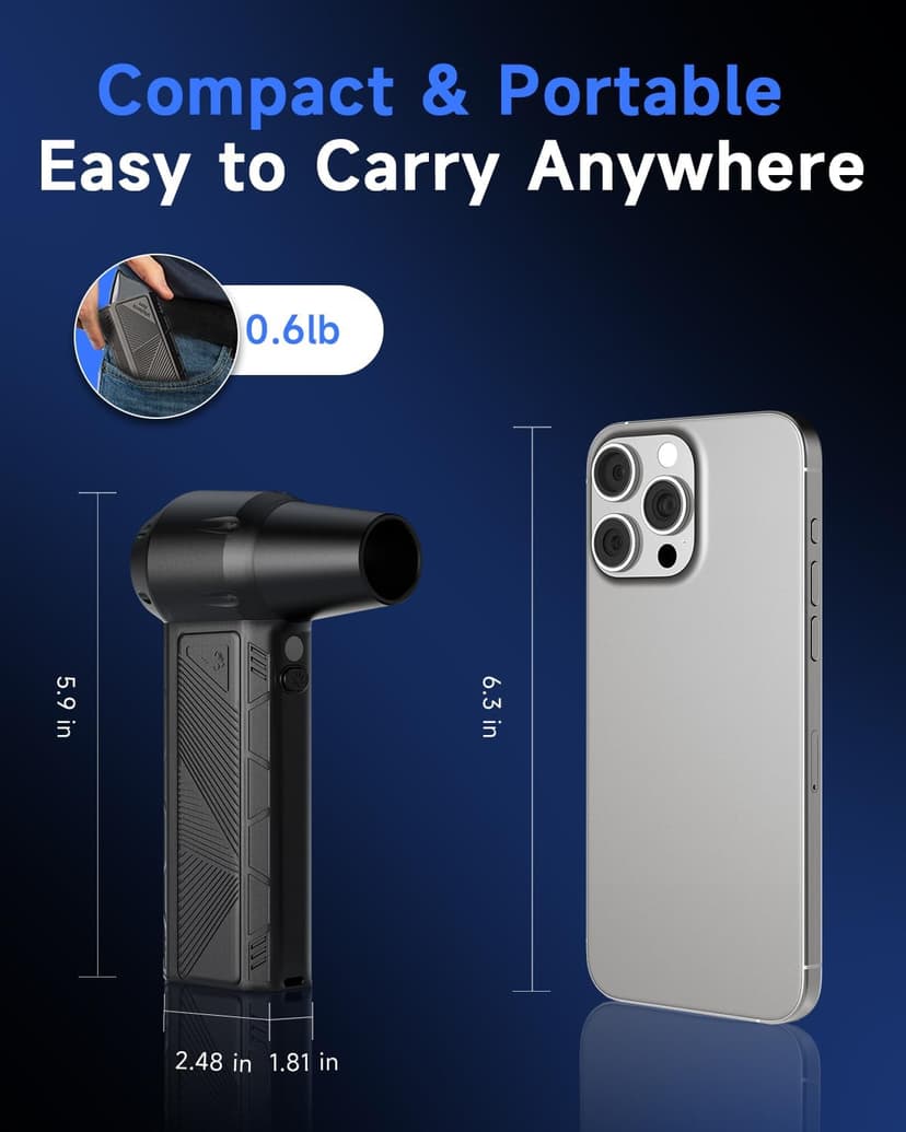 Compressed Air Duster, 150000RPM Super Power Cordless Electric Air Duster, Fast Charging Rechargeable Air Blower Vacuum Cleaner 3-Gear Adjustable for Computer, Keyboard, Car, Outdoor and Home