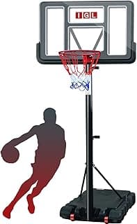 IGL Portable Basketball Hoop, 5.6-10FT Adjustable Basketball Goal System, 44 Inch Outdoor Basketball Hoop & Goals for Kids, Youth, and Adults in The Backyard, Driveway with PC Backboard