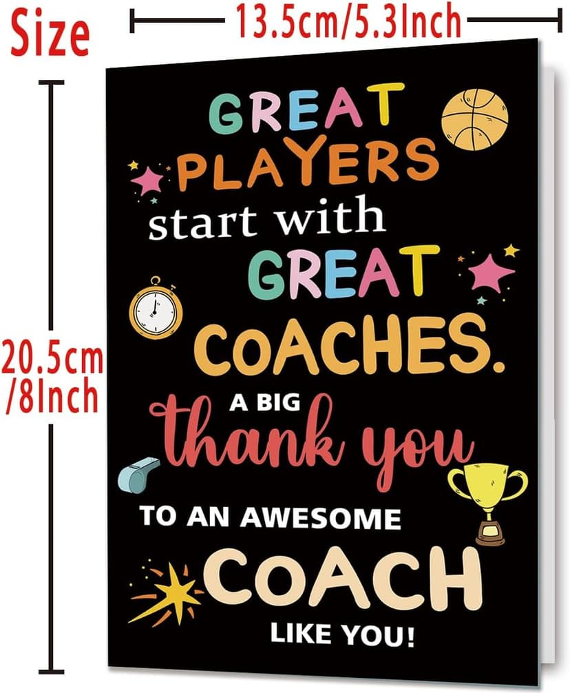 Thank You Coach Card for Men Women, Basketball Baseball Volleyball Pool Football Coach Appreciation Gifts, Great Players Start With Great Coaches