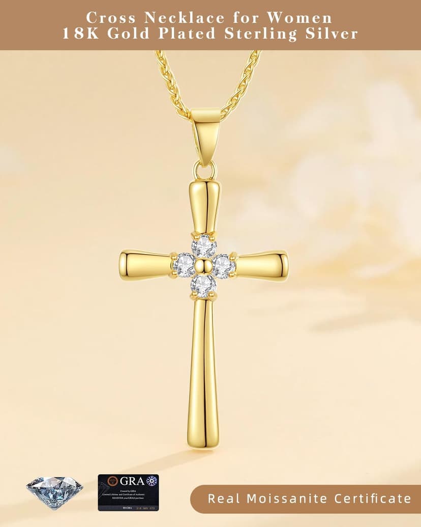 Gold Moissanite Cross Necklace for Women Wife in Light-Up Gift Box,Love Card - Women Anniversary Birthday Gifts Ideas for Wife Her Girlfriend, Christian Cross Chain Jewelry(18K Real Gold Filled)