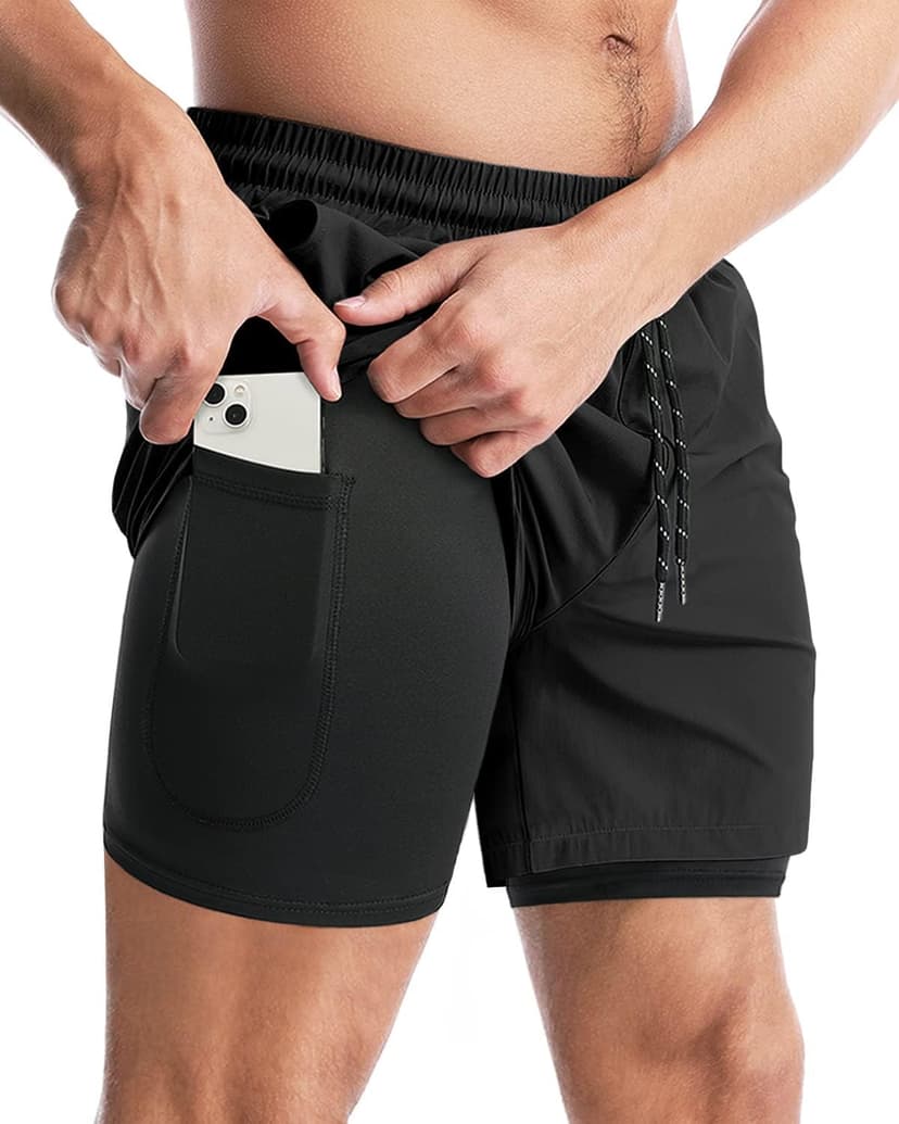Aolesy Men's 2 in 1 Running Shorts 5" Workout Gym Athletic Shorts for Men Quick Dry Lightweight Training Shorts with Pockets