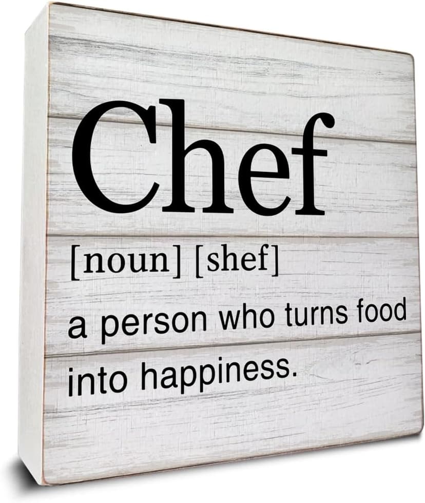 Chef Gift for Men Women Chef Definition Quotes Wooden Box Sign Desk Decorative Wooden Sign Home Kitchen Decor for Desk Table Shelf 5 x 5 Inches