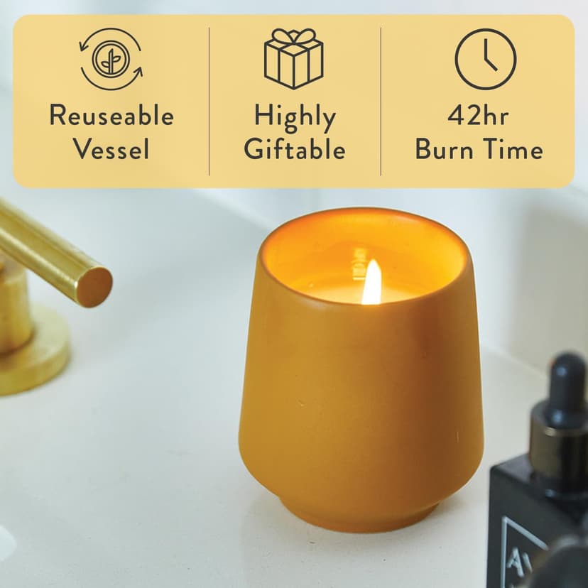 Modern Sprout Rooted Candle - 2 in 1 Cedarwood Scented & Soy Candle with Seeds That Grows into Lavender Plant - 6 oz w/ 42 hr Burn time in Matte Glaze Ceramic Vessel Ideal for Indoor Herb Garden