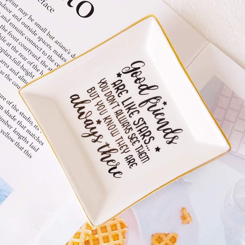 PUDDING CABIN Birthday Gifts for Friends Female Ring Trinket Dish - “Good Friends Are Like Stars You Don't Always See Them But You Know They Are Always There” Friendship Gifts for Women Friends