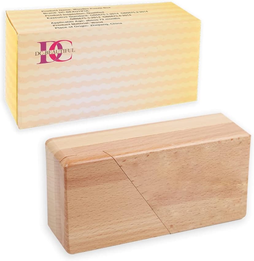 DC-BEAUTIFUL Impossible Puzzle Box 3D Brain Teaser Toy, Original Color Surprise Wooden Magic Box Gift Secret Box for Party Favor Birthday