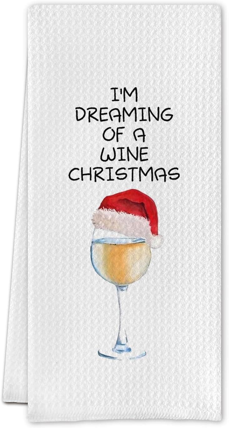 Christmas Wine Kitchen Towels - Hand, Dish, and Tea Towels for Wine Lovers - Funny Gift for Women - 16 X 24