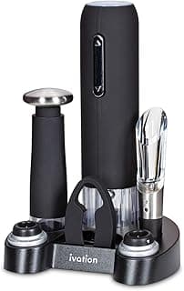 Ivation Wine Gift Set – Includes Electric Opener, Aerator, Vacuum Preserver, 2 Stoppers, Foil Cutter & Charging Base