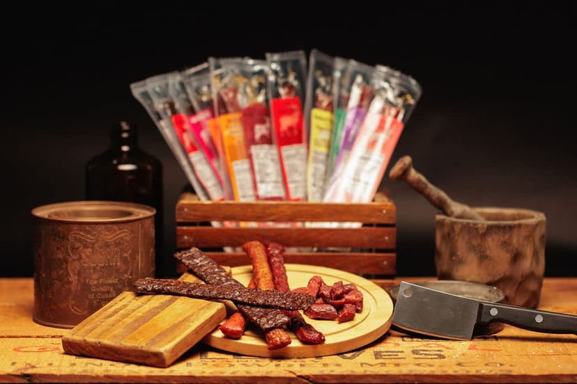 Jerky.com Jerky.com Exotic Meat Sticks Gift Bag | Wild Game Jerky Sampler with Venison, Elk & Wild Boar | 12pc High Protein Meat Snacks Variety Pack | Unique Gift Basket for Men, Dad, Hunters, Outdoorsmen
