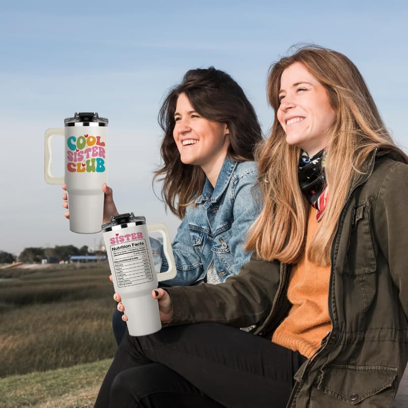 Cool Sister Club Tumbler 40Oz - Big Sis Gift Ideas, Funny Coffee Presents for Her, Cute Sibling Tumbler with Handle for Younger or Older Sisters, Birthday Gifts for Women and Teenage Sis