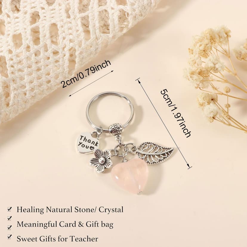 Teacher Appreciation Natural Crystal Keychain, Christmas Valentines Day Thank You for Helping Me Grow Teacher Gifts