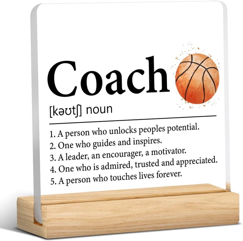 OOINISUU Coach Appreciation Gift, Best Basketball Coach Gifts for Men Women, Coach Definition Clear Desk Decorative Sign Acrylic Plaque Sign Home Office Desk Decor 4x4 Inch