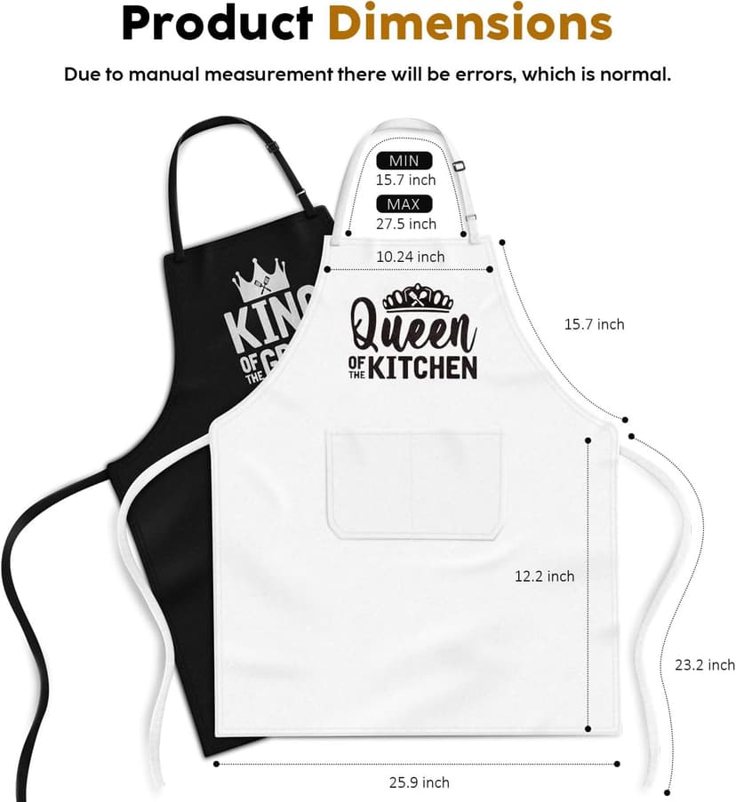 King & Queen Apron Set - Wedding Engagement Gifts for Couples, Funny Kitchen Gifts for Couples, Husband, Wife, Boyfriend, Girlfriend, Him Her, Bridal Shower Gifts, Unique Valentine's Day gifts ideas