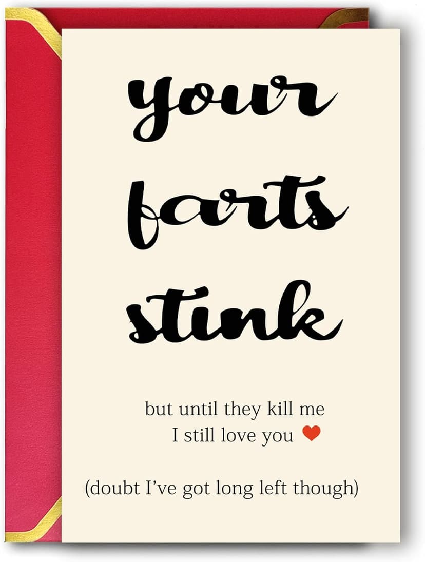 Unique Valentines Gifts for Him or Her, Humorous Birthday Card for Boyfriend, Cheeky Anniversary Card Gifts for Husband or Wife, Happy Your Farts Stink Bday Card for Fiance BF GF…