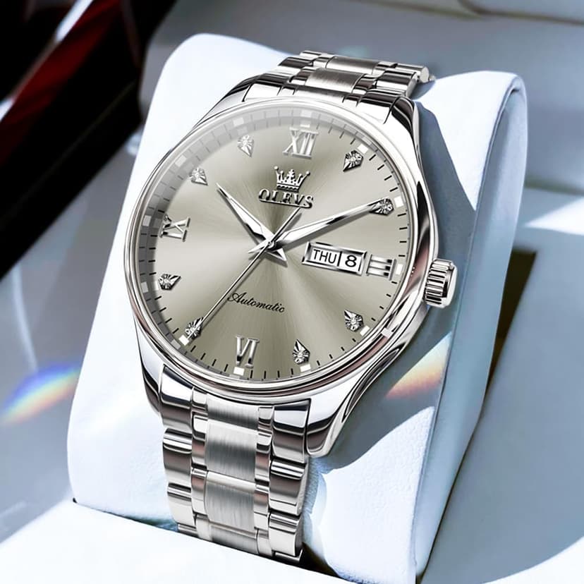 OLEVS Automatic Watches for Men Self Winding Mechanical Wristwatch Luxury Business Dress Stainless Steel Luminous Waterproof Calendar Mens Watch