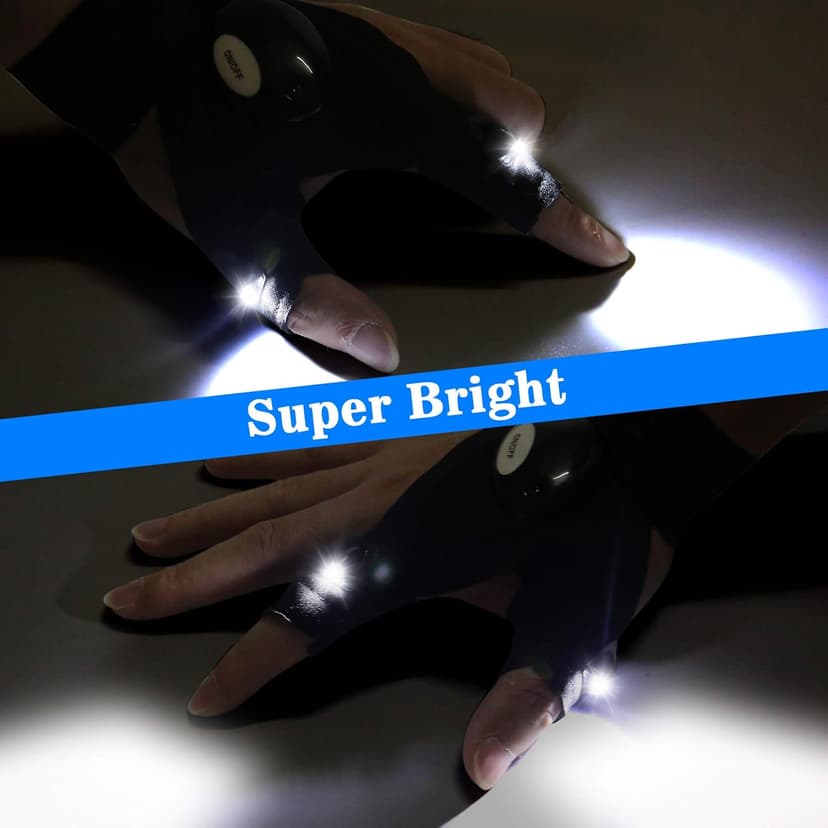 LED Flashlight Gloves, Gifts for Men Him Boyfriend Husband, Cool Gadget Finger Lights Waterproof for Camping Fishing Repairing, Fathers Day Christmas Birthday Gift