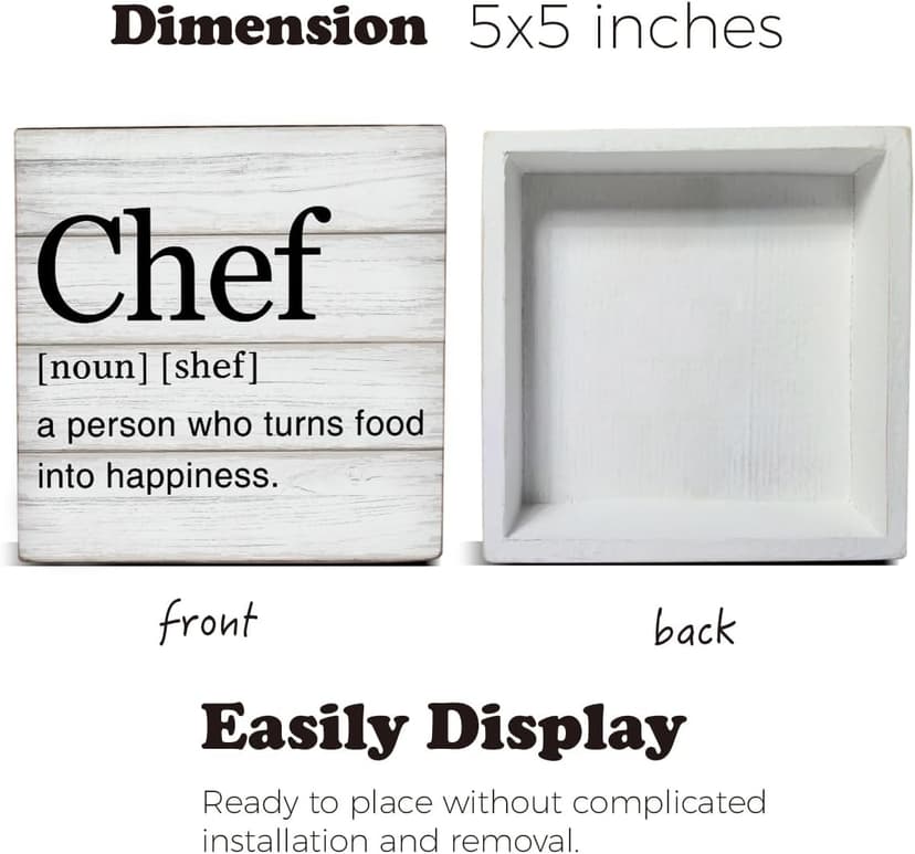 Chef Gift for Men Women Chef Definition Quotes Wooden Box Sign Desk Decorative Wooden Sign Home Kitchen Decor for Desk Table Shelf 5 x 5 Inches