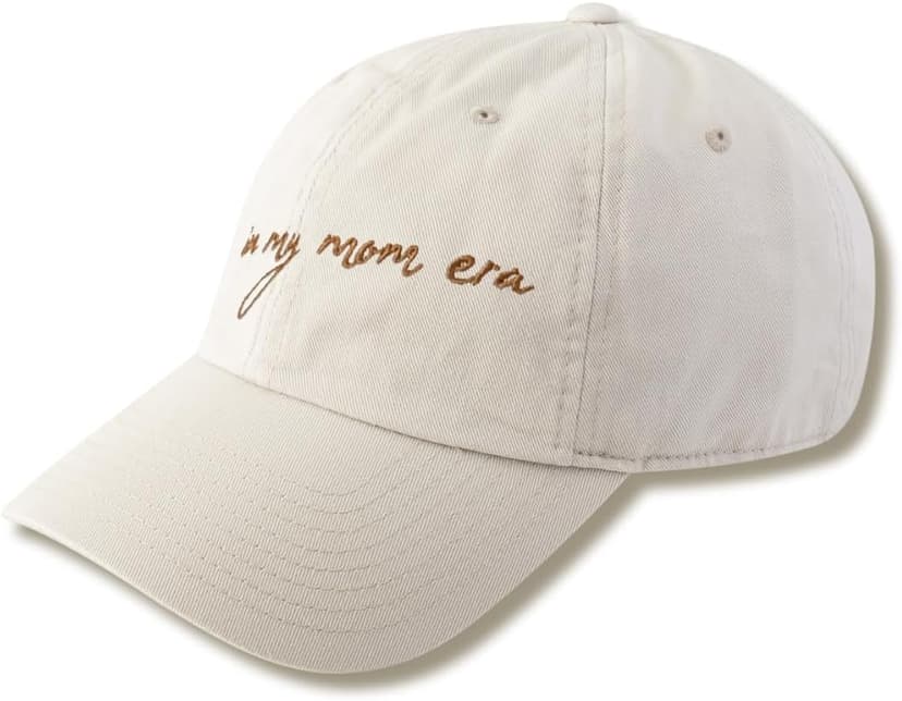 in My Mom Era Hat - Beige Baseball Cap for Moms, High Ponytail Hole, Minimalist Design, Mothers & New Mom Gifts