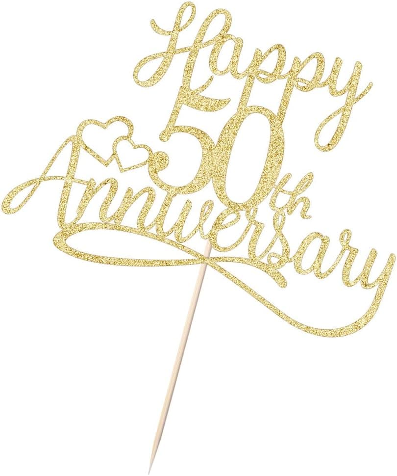 Sleyberoy golden Glitter Happy 50th Anniversary Cake Toppers -Wedding Anniversary Party Decorations, 50th Wedding Anniversary, Company Anniversary Party, Birthday Party Decorations