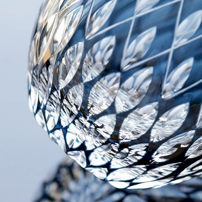 JINZHI Japanese Style EDO Kiriko Whiskey Glasses 11OZ Unique Shape Colored Hand Carved Glass Tumbler for Bourbon Lovers - Style Glassware for Rum - Rocks glasses in Gift Box (Blue)