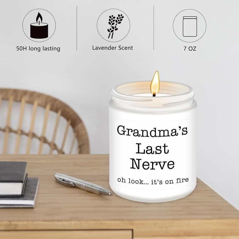 Homsolver Gifts for Grandma from Granddaughter Grandson, Christmas, Birthday, Mother and Grandparents Day, Lavender Scented Candles, Grandma’s Last Nerve