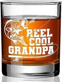 Cool Fishing Gifts for Grandpa,Man,Father in-law,Brother-in-law,Reel Cool Grandpa Whiskey Glass,Christmas,Thanksgiving,Birthday,Fathers Day Grandfarther Gift,Fisherman Gifts for Friends-wh23