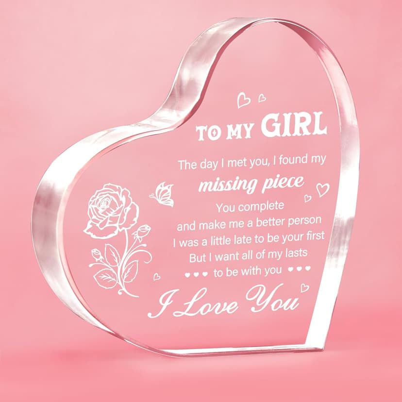 Gifts for Girlfriend, Girlfriend Birthday Gifts Ideas, To My Girl Heart Shaped Acrylic Block, I Love You Presents for Her, Valentines Day Christmas Idea for Her GF Wife