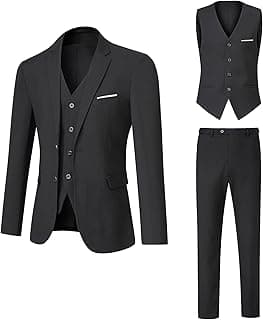 Men's Suit 3 Piece Slim Fit Suit Set, Two Button Solid Jacket Vest Pants with Tie, Men Tuxedo Suit Set