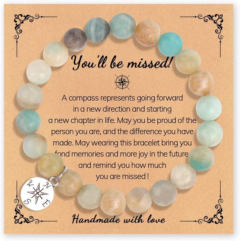 Sisadodo Going Away Gifts for Men Women Coworker Natural Stone Bracelet for Farewell Retirement Gift for Colleague Inspirational Gifts