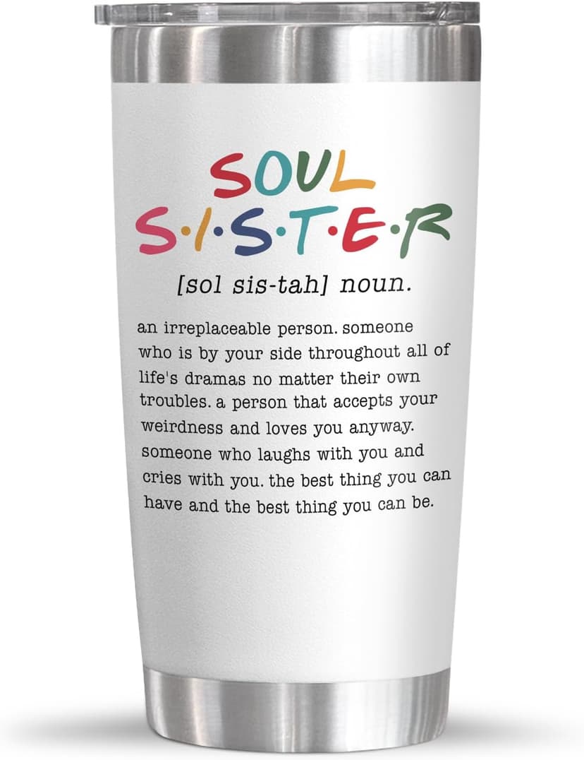 TEEZWONDER Friendship Gifts for Women - Soul Sister Stainless Steel Insulated Coffee Tumbler with Lid 20 oz - Mothers Day Birthday Gifts for Friendship Women Friend BFF Female Work Bestie Coworkers