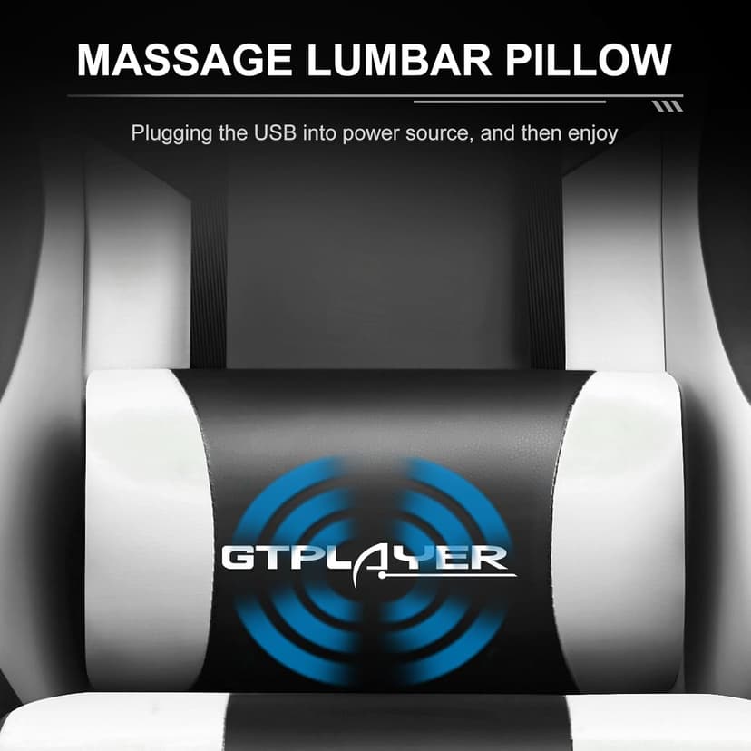 GTPLAYER Gaming Chair, Computer Chair with Footrest and Lumbar Support, Height Adjustable Game Chair with 360°-Swivel Seat and Headrest and for Office or Gaming (White)
