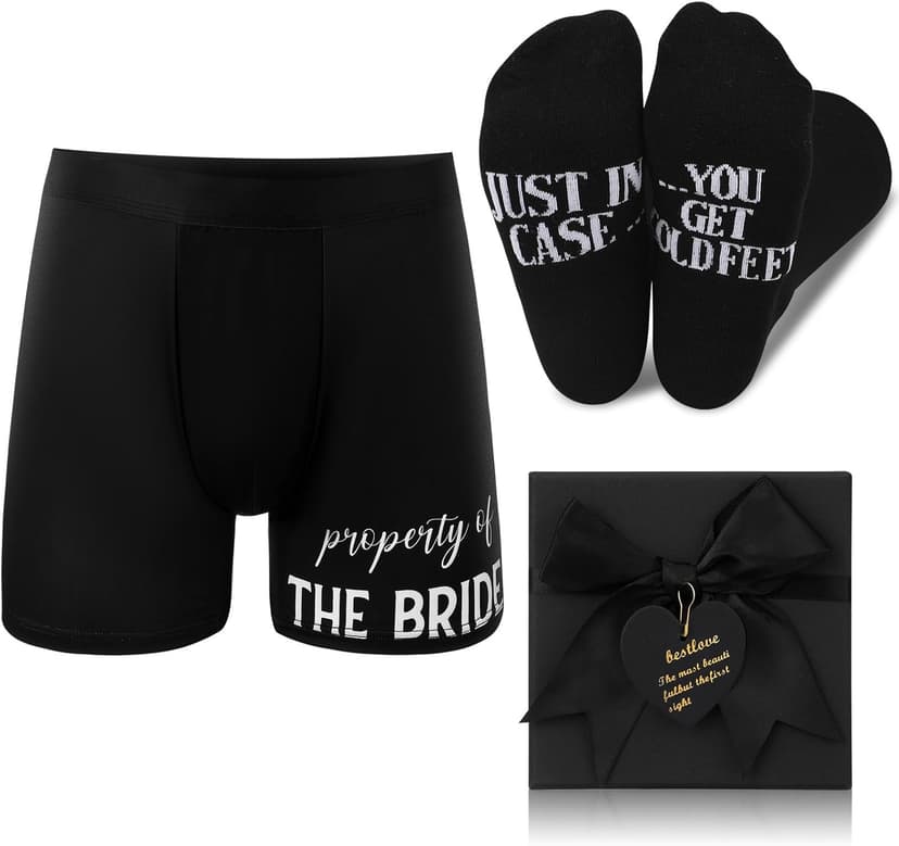 Geyoga 3pcs Groom Gift Set Wedding Gifts for Groom Include Boxer Brief Underwear Socks Wedding Gift for Husband from Bride