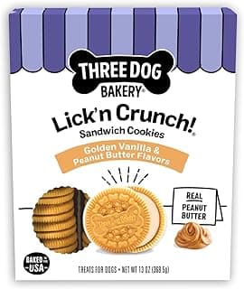 Three Dog Bakery Classic Cremes Baked Dog Treats, Golden with Peanut Butter Filling, 13 oz,Brown,310077