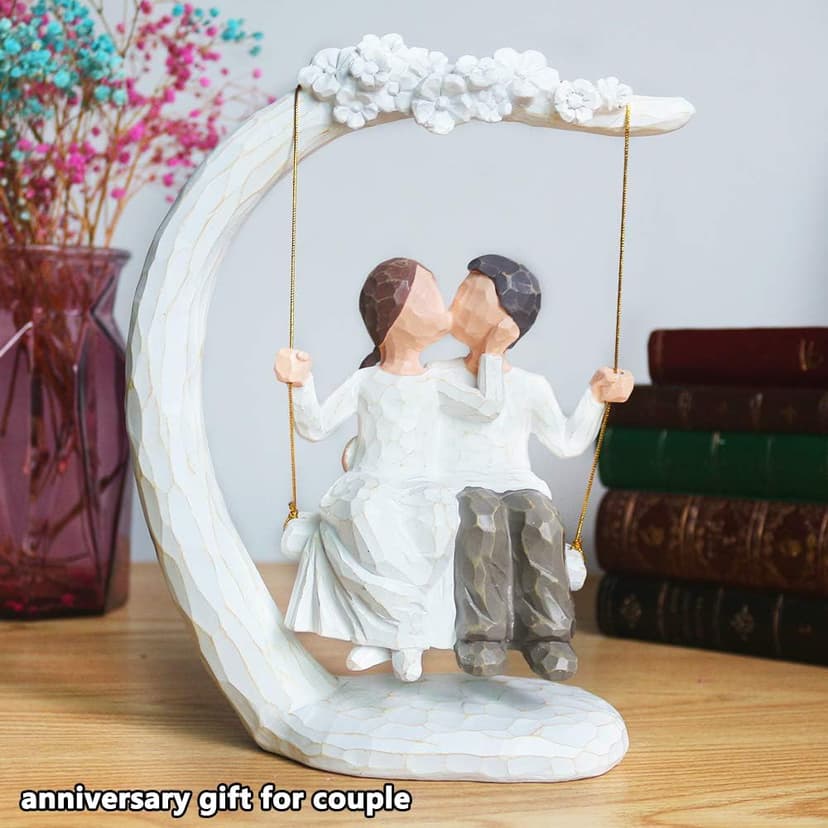 jinhuoba Romantic Wedding Couple Figurines, Hand Painted Loving Together Sculpture, Best Valentine Marriage Anniversary Weddings Engagement Gifts for Couple Wife Women Her