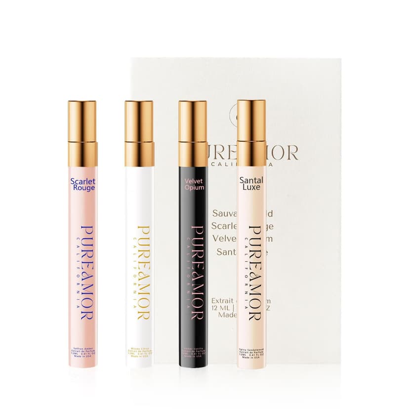 Pheromones Perfumes for Women, 4-pack Giftbox Perfume Set, Amber Vanilla, Saffron Amber, Woody Citrus, Spicy Sandalwood, 1.64fl. Enhanced Scents Pheromone Cologne for Men&Women,Travel Size Perfumes