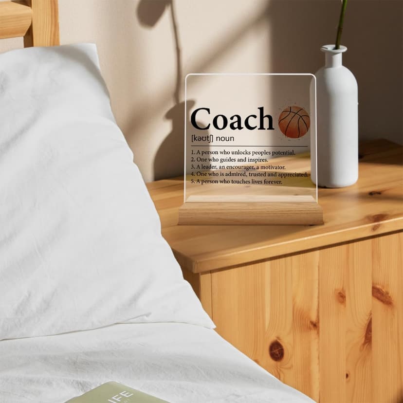 OOINISUU Coach Appreciation Gift, Best Basketball Coach Gifts for Men Women, Coach Definition Clear Desk Decorative Sign Acrylic Plaque Sign Home Office Desk Decor 4x4 Inch