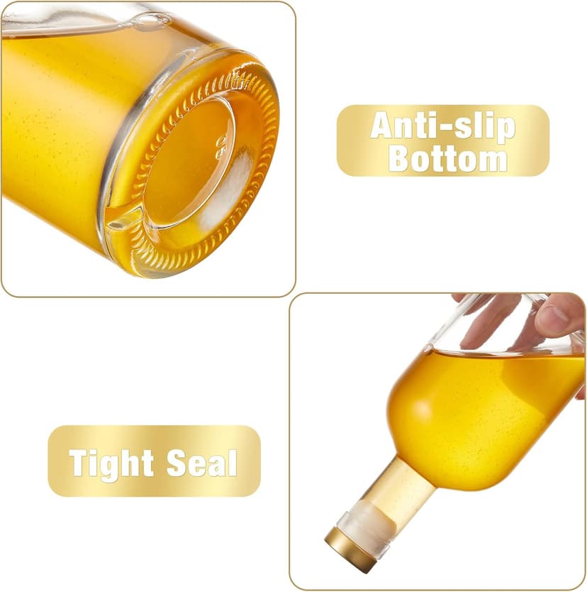 Mfacoy Set of 6 Glass Bottles, 12 oz Clear Liquor Bottles, Heavy Base Glass Bottle with T-Top Cap, Vodka Bottle for Wine Beverages Drinks Oil Vinegar Kombucha Beer with Cork Stopper Airtight Lid