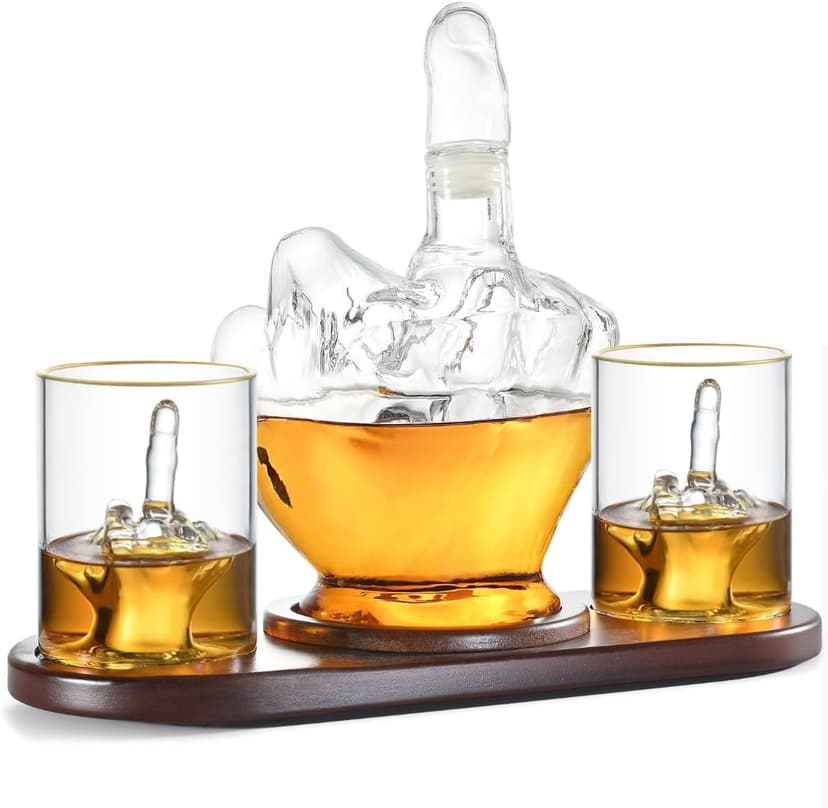 Middle Finger Whiskey Decanter Set - Wine Container & Middle Finger Glasses for Scotch, Tequila, Brandy, Rum, Bourbon & Alcoholic Drinks - Gift Accessories for Men, Dads, Boyfriends