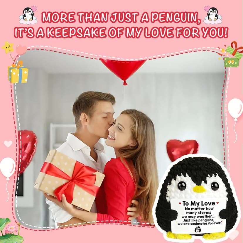 Positive Penguin Gifts for Him Her Anniversary Valentine‘s Day Birthday Gift for Boyfriend Husband Wife Handmade Crochet Animals Romantic Couples Christmas Wedding Year for Men Women