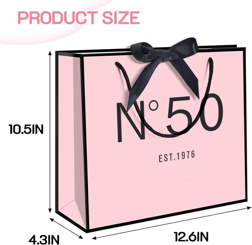 13" Birthday Gift Bag with Card Envelope Sticker Bow Ribbon and Tissue papers for Women Girls Design with Handles,13th-100th (EST.1975 50th, 13" W x 10.5" H x 4.3" D)