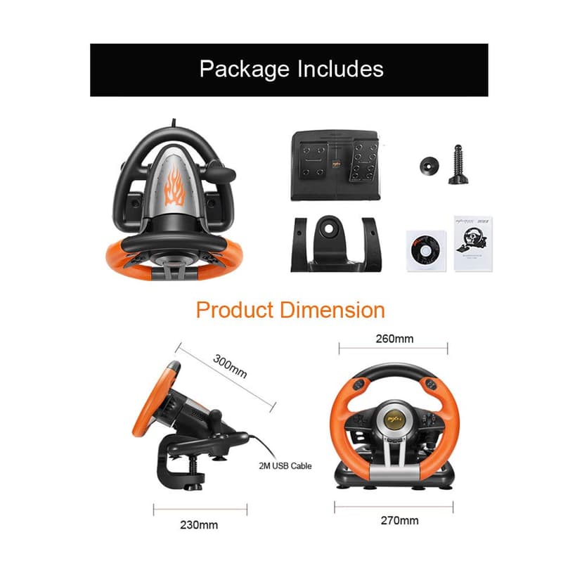PXN V3II PC Racing Wheel, USB Car Race Sim Game PC Steering Wheel with Pedals for Windows PC/PS3/PS4/Nintendo Switch/Xbox One/Xbox Series X/S