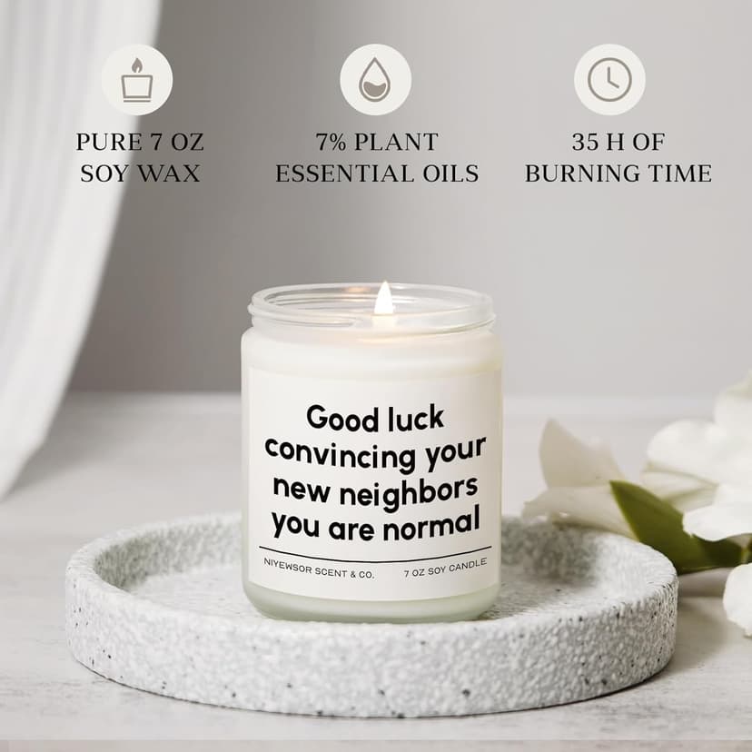 Niyewsor House Warming Gifts, New House/Home Candle, Funny Housewarming Gift for Friends, New Homeowner Gifts, First Apartment Essentials, Moving Away Gift, Handmade, 7oz