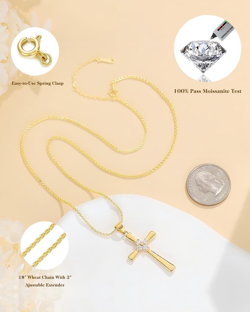 Gold Moissanite Cross Necklace for Women Wife in Light-Up Gift Box,Love Card - Women Anniversary Birthday Gifts Ideas for Wife Her Girlfriend, Christian Cross Chain Jewelry(18K Real Gold Filled)