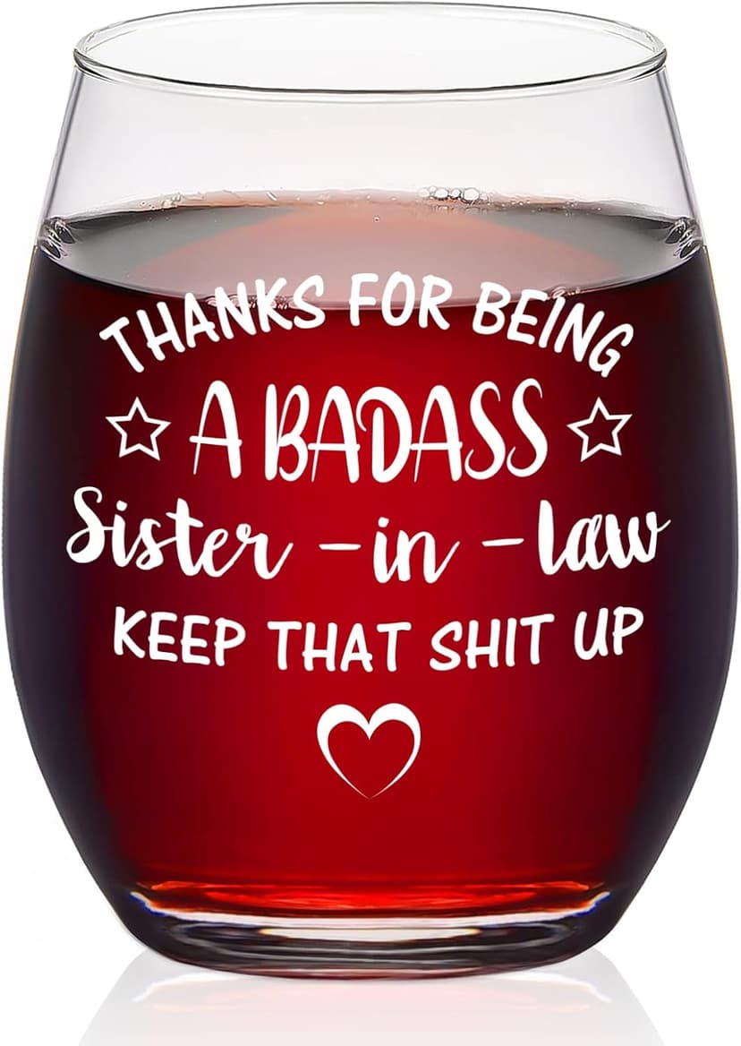 Futtumy Sisters Gifts for Sister-in-law, Thanks for Being A Sister-in-Law Stemless Wine Glass, Funny Mother’s Day Birthday Gift Christmas Gift Thank You Gifts from Soul Sisters, 15oz