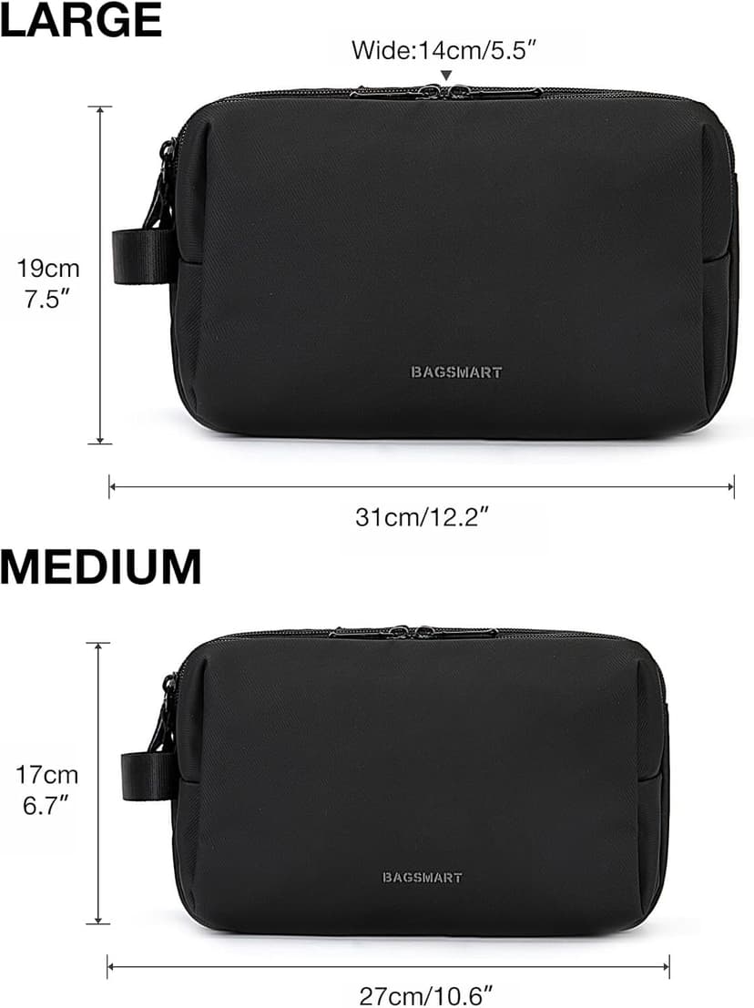 BAGSMART Toiletry Bag for Men, Travel Toiletry Organizer Dopp Kit Water-resistant Shaving Bag for Toiletries Accessories, Door Room Essentials, Black-medium