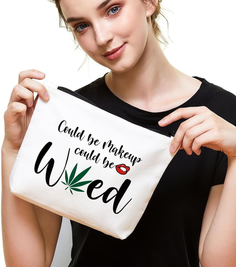 Fokongna Funny Makeup Bag Gifts For Best Friend Woman Gag Gifts for women Funny gifts Weed Small Cosmetic Bag Sister Travel Accessories Organizer Bag Toiletry Case for Birthday Christmas Gifts