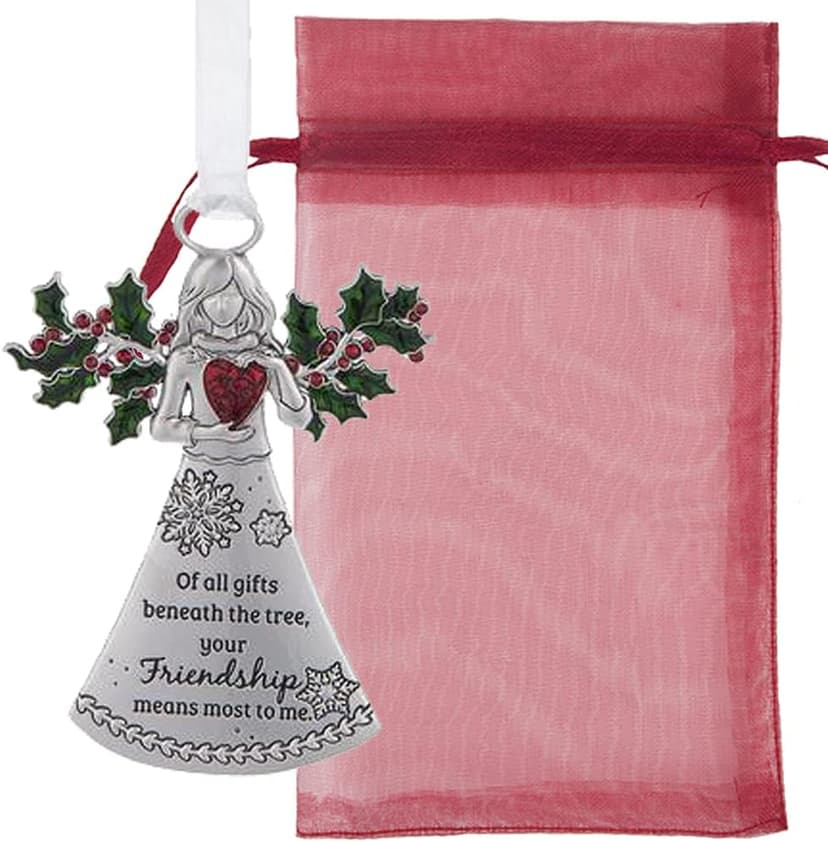 Friends Angel with Holly of All Gifts Beneath The Tree, Your Friendship Means The Most to Me Ornaments Christmas Tree Décor Gifts from Best Friend Presented in a Red Christmas Bag n Gift Box