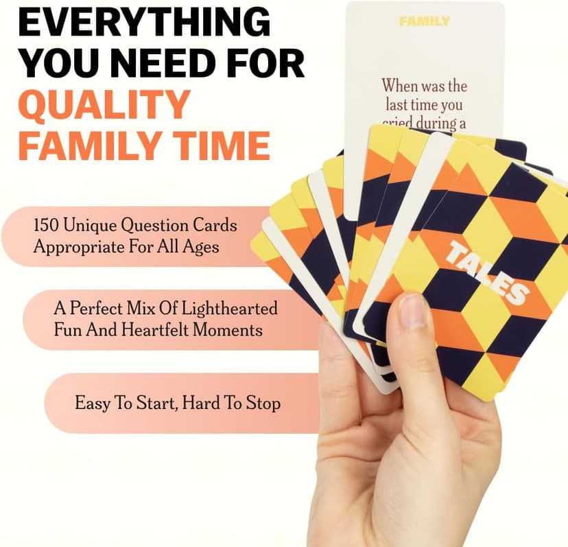 TALES 150 Conversation Cards, Family Edition, Perfect for Family Games for Adults, Teens, and Kids, Family Dinners, Game Nights, Gifts, Holidays, and Gatherings, Prompts for Meaningful Connections