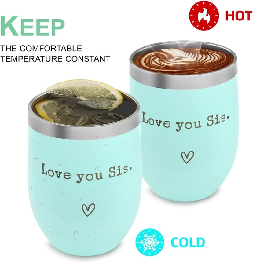 Sisters Gifts from Sister - I Love You Sis-Christmas Gift Birthday Gift for Sister - Sisters Gifts - 12oz Coffee Tumbler for Besties, Girls(Mint)