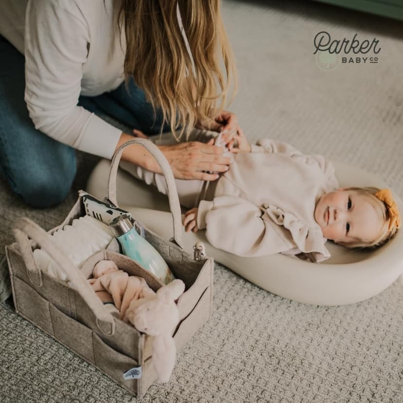 Parker Baby Diaper Caddy - Nursery Storage Bin and Car Organizer for Diapers and Baby Wipes - Oatmeal, Regular