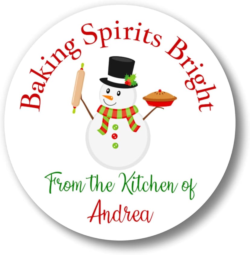 Personalized Christmas Gift Stickers for Baked Goods | Sheet of 20 2" or 12 2.5" Circle Labels | Holiday Cookies and Treat Labels Customizable (Baking Spirits Bright 1)